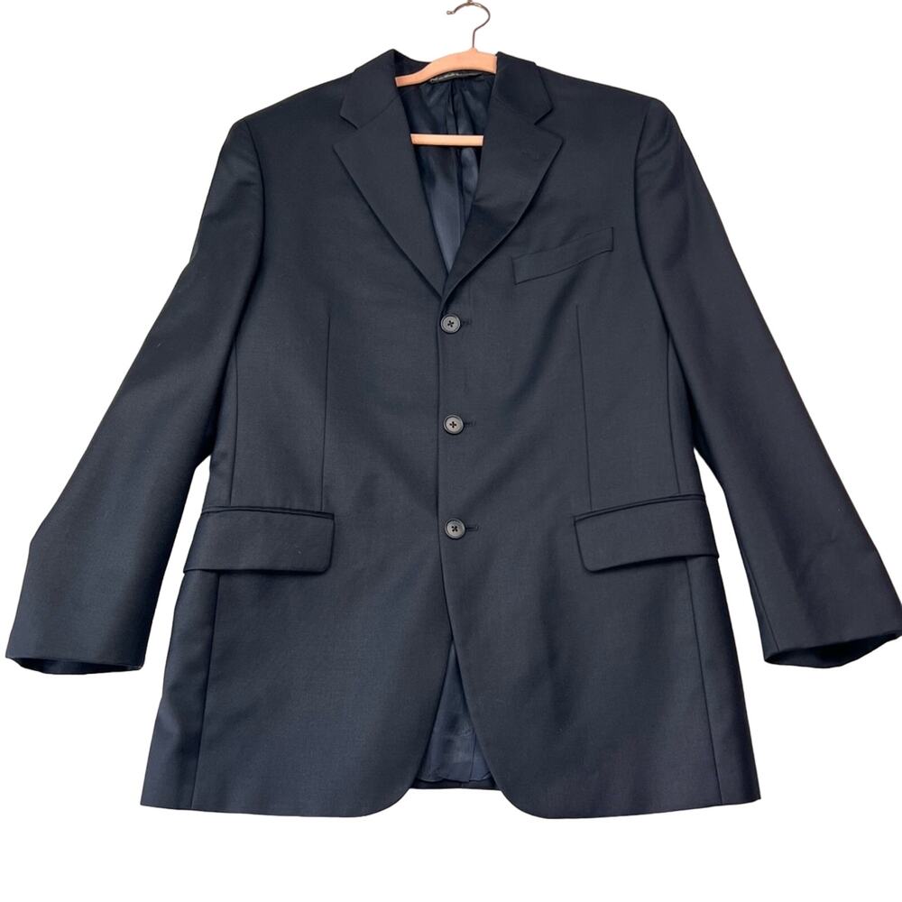Paul Dione Blazer Mens 40R Black Wool Cashmere Blend Notch Lapel Career